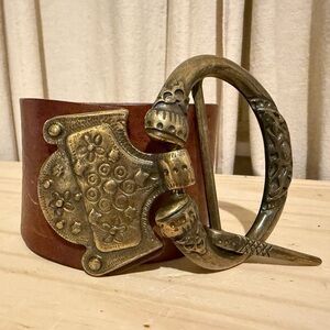 Albartos Brown Leather Belt with Ornate Brass Buckle